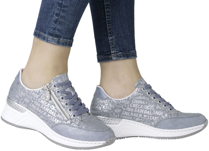 Komfortschuhe - Rieker Schnür-Sneaker aus bedrucktem Synthetikmaterial, in Größe 036 bis 042, in Farbe HELLBLAU-SILBER Ansicht 8