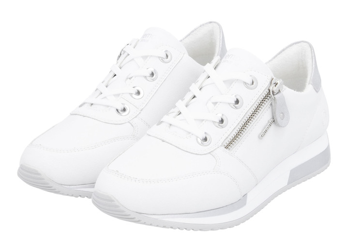 Slipper & Schnürschuhe - Remonte Schnür-Sneaker mit silberfarben schimmerndem Kontrast-Besatz, in Größe 036 bis 042, in Farbe WEISS Ansicht 4
