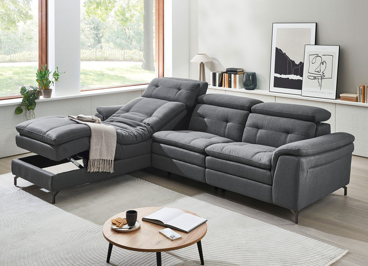 Polstermöbel - Polsterecke,mit verstellbaren Kopfstützen, in Farbe BEIGE, in Ausführung mit fester Ottomane Ansicht 5