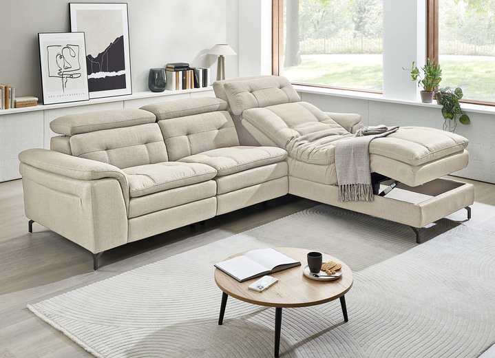 Polstermöbel - Polsterecke,mit verstellbaren Kopfstützen, in Farbe BEIGE, in Ausführung mit fester Ottomane Ansicht 2