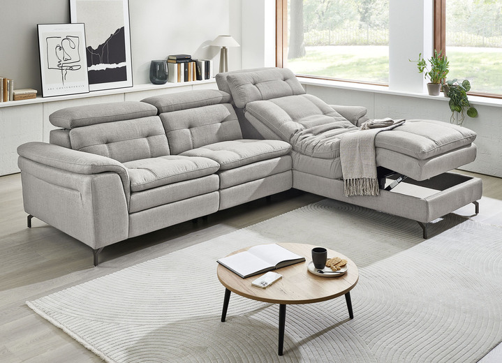 Polstermöbel - Polsterecke,mit verstellbaren Kopfstützen, in Farbe BEIGE, in Ausführung mit fester Ottomane Ansicht 4