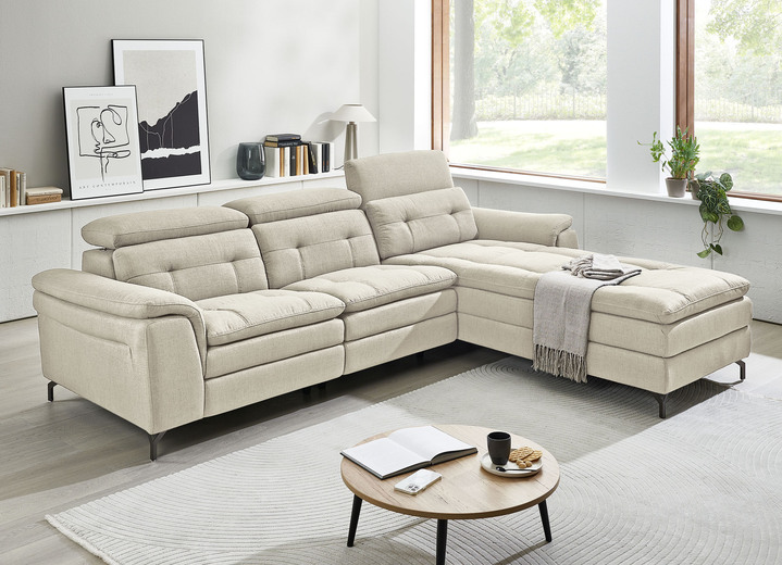 Polstermöbel - Polsterecke,mit verstellbaren Kopfstützen, in Farbe BEIGE, in Ausführung mit fester Ottomane Ansicht 10