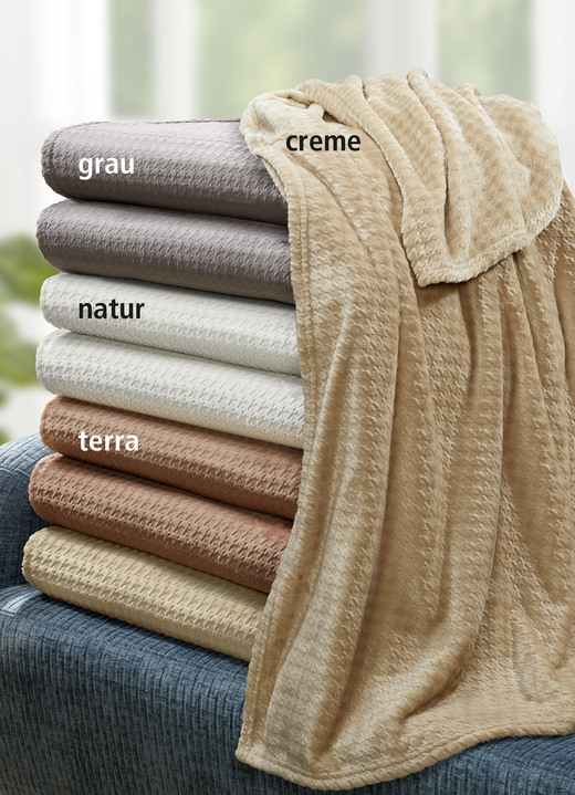 Heimtextilien - Wohndecke mit 3D-Hahnentritt-Dessin, in Farbe NATUR Ansicht 1