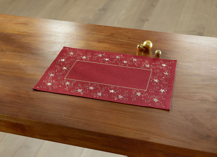 Tischdecken - Tisch- und Raumdekoration mit Glitzergarn Ansicht 1 Tischdecken - Tisch- und Raumdekoration mit Glitzergarn, in Größe 130 (Deckchen, 35/ 50 cm) bis 404 (Kissenbezug, 40/ 40 cm), in Farbe ROT Ansicht 1