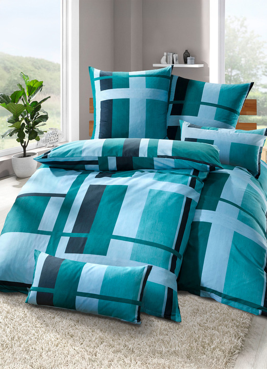 Heimtextilien - Bettwäsche-Garnitur, in Größe 111 (40/80 cm + 135/200 cm) bis 115 (80/80 cm + 155/220 cm), in Farbe PETROL Ansicht 2