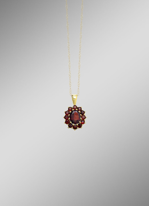 mit Edelsteinen - Blütenförmiger Anhänger mit Granat , in Farbe  Ansicht 1