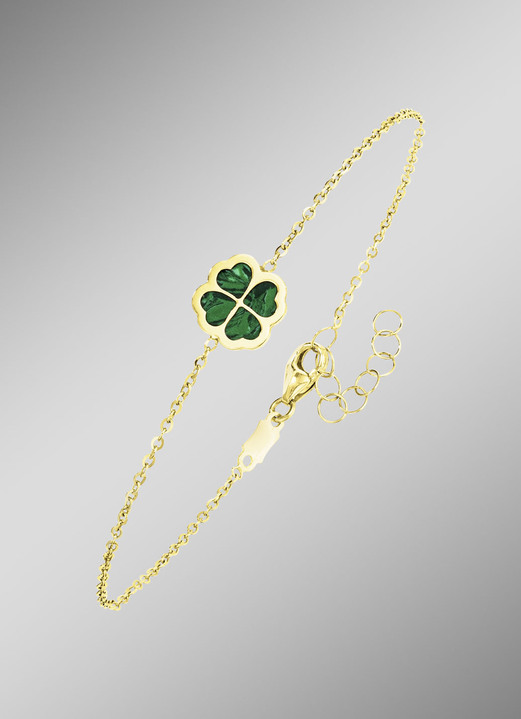 mit Edelsteinen - Zartes Glück – Armband mit Malachit-Kleeblatt, in Farbe  Ansicht 1