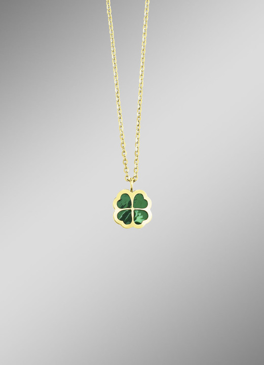 mit Edelsteinen - Glücksbringer – Kleeblatt-Anhänger mit echtem Malachit, in Farbe  Ansicht 1