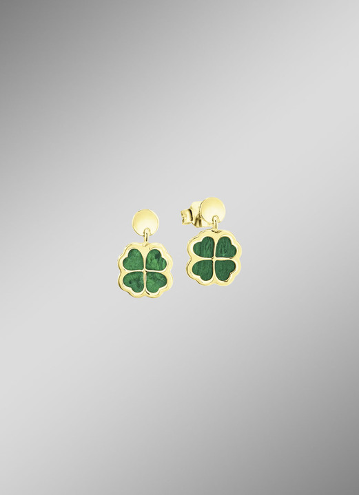 Schmuck & Uhren - Kleeblatt-Ohrstecker mit echt Malachit, in Farbe  Ansicht 1