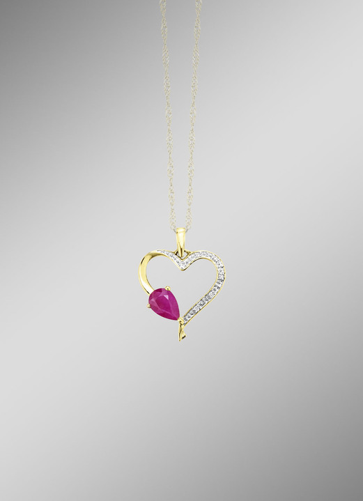 mit Edelsteinen - Glänzendes Herz – Anhänger mit echt Rubin, in Farbe  Ansicht 1