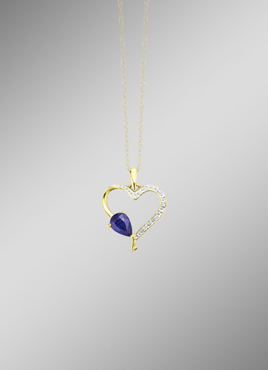 mit Edelsteinen - Anhänger in Herzform mit echt Safir, in Farbe  Ansicht 1