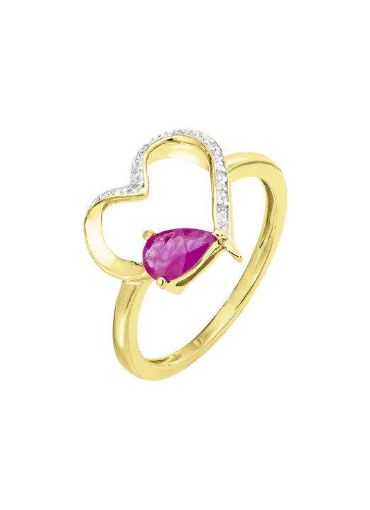 mit Edelsteinen - Damenring mit echt Rubin im herzförmigen Ringkopf, in Größe 160 bis 220, in Farbe  Ansicht 2