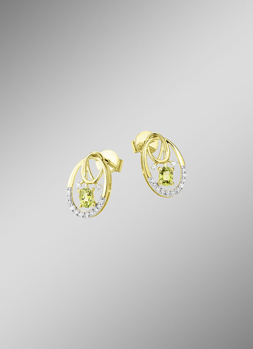 mit Edelsteinen - Ohrstecker mit Brillanten und Peridot, in Farbe  Ansicht 1