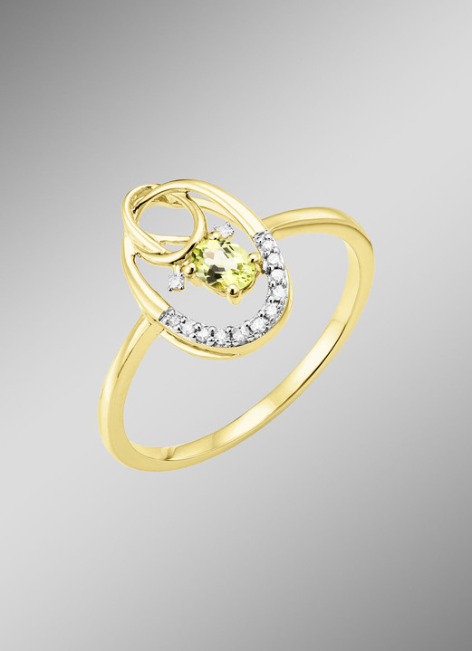 mit Edelsteinen - Damenring mit Brillanten und Peridot, in Größe 160 bis 220, in Farbe  Ansicht 1