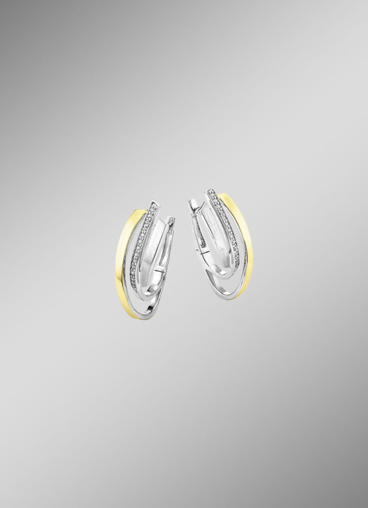Ohrschmuck - Klappcreolen in Bicolor mit synth. Zirkonia, in Farbe  Ansicht 1