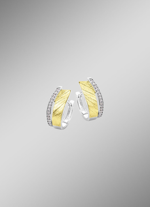 Ohrschmuck - Klappcreolen in Bicolor mit synth. Zirkonia, in Farbe  Ansicht 1