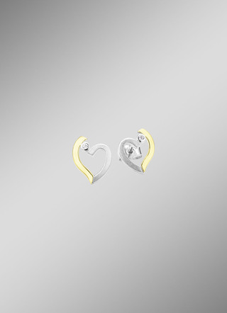Herz-Ohrstecker in Bicolor mit synth. Zirkonia