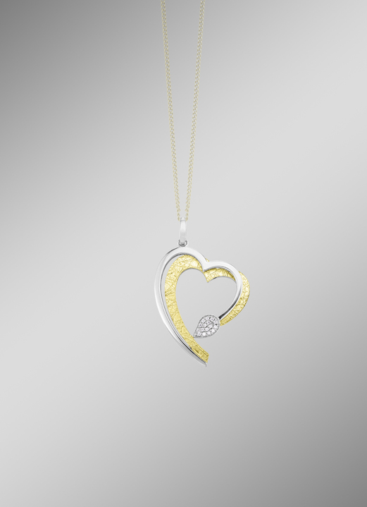 Anhänger - Herz-Anhänger in Bicolor mit synth. Zirkonia, in Farbe  Ansicht 1