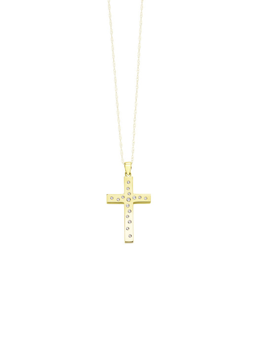 ohne Steine / mit Zirkonia - Beidseitig tragbarer Kreuz-Anhänger mit synth. Zirkonia, in Farbe  Ansicht 3