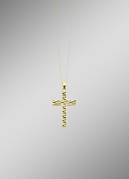 ohne Steine / mit Zirkonia - Beidseitig tragbarer Kreuz-Anhänger mit synth. Zirkonia, in Farbe  Ansicht 2