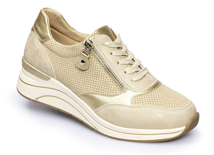 Komfortschuhe - Sportlicher Komfort-Keil-Sneaker , in Größe 036 bis 042, in Farbe CREME-GOLD Ansicht 2