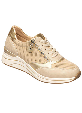 Komfortschuhe - Sportlicher Komfort-Keil-Sneaker , in Größe 036 bis 042, in Farbe CREME-GOLD