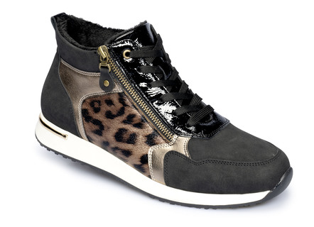 Halbschuhe - Knöchel-Sneaker mit Soft-Touch-Sohle, in Größe 036 bis 042, in Farbe SCHWARZ-LEO – Farbe SCHWARZ-LEO – Ansicht 