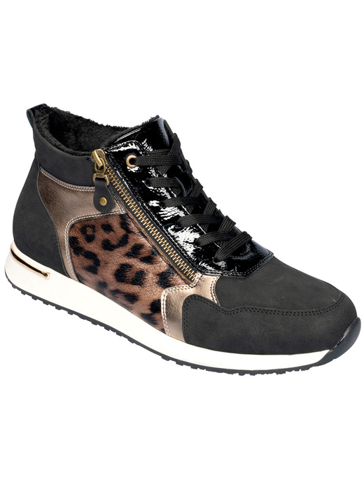 Halbschuhe - Knöchel-Sneaker mit Soft-Touch-Sohle, in Größe 036 bis 042, in Farbe SCHWARZ-LEO Ansicht 1