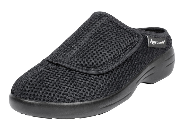 Hausschuhe - Klett-Pantolette für Damen und Herren, in Größe 036 bis 046, in Farbe SCHWARZ Ansicht 1