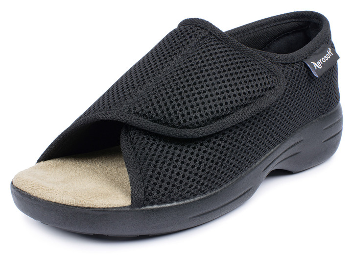 Halbschuhe - Klett-Sandale für Damen und Herren, in Größe 036 bis 046, in Farbe SCHWARZ, in Ausführung Komfort-Klett-Sandale mit 2 Klettverschlüssen Ansicht 8