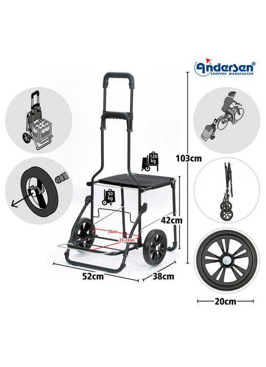 Einkaufstrolleys - Andersen Einkaufsroller mit Sitzmöglichkeit, in Farbe SCHWARZ Ansicht 2