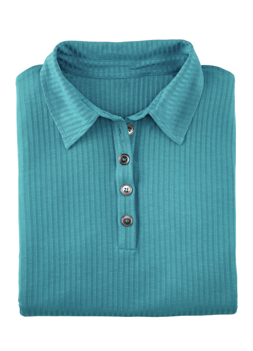 Strandmode - Laurina Poloshirt mit Knopfleiste Ansicht 2 Strandmode - Laurina Poloshirt mit Knopfleiste, in Größe 036 bis 054, in Farbe PETROL Ansicht 2
