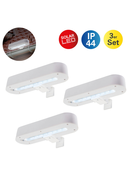 Solarleuchten - Dachrinnenleuchten, 3er Set, mit Halterung aus Stahl, in Farbe WEISS Ansicht 2