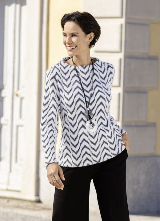 Tuniken - Flauschige Shirt-Tunika von laurakent, in Größe 036 bis 052, in Farbe ECRU-SCHWARZ Ansicht 1