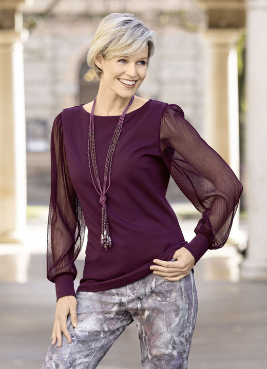 Shirts - Shirt mit langen, plissierten Chiffonärmeln, in Größe 036 bis 052, in Farbe BORDEAUX Ansicht 1