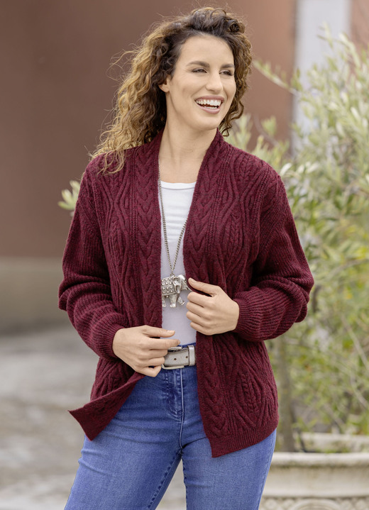 Jacken, Westen & Sets - Strickjacke mit Perlfangakzenten, in Größe L(44/46) bis XXL(52/54), in Farbe BORDEAUX Ansicht 1