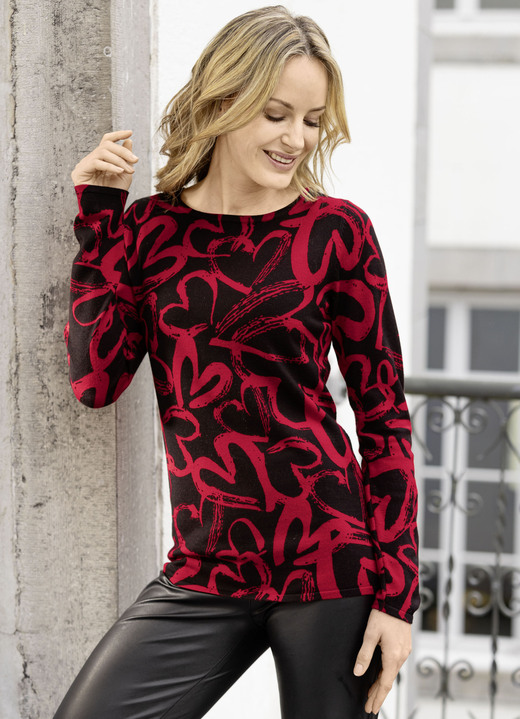 Pullover - Pullover mit viel Herz Pullover - Pullover mit viel Herz, in Größe L(44/46) bis XXL(52/54), in Farbe SCHWARZ-ROT