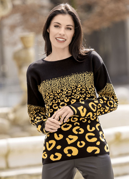 Pullover - Pullover in Jacquard-Dessin, in Größe L(44/46) bis XXL(52/54), in Farbe SCHWARZ-GELB Ansicht 2