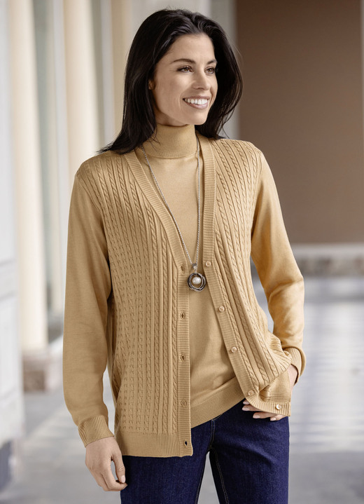 Jacken, Westen & Sets - Strickjacke mit Zöpfchenstruktur, in Größe 036 bis 052, in Farbe CAMEL Ansicht 1