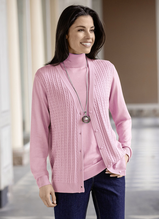 Jacken, Westen & Sets - Strickjacke mit Zöpfchenstruktur, in Größe 036 bis 052, in Farbe BLEU Ansicht 4