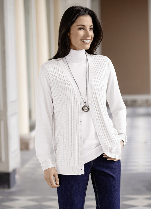 Jacken, Westen & Sets - Strickjacke mit Zöpfchenstruktur, in Größe 036 bis 052, in Farbe WOLLWEISS Ansicht 1