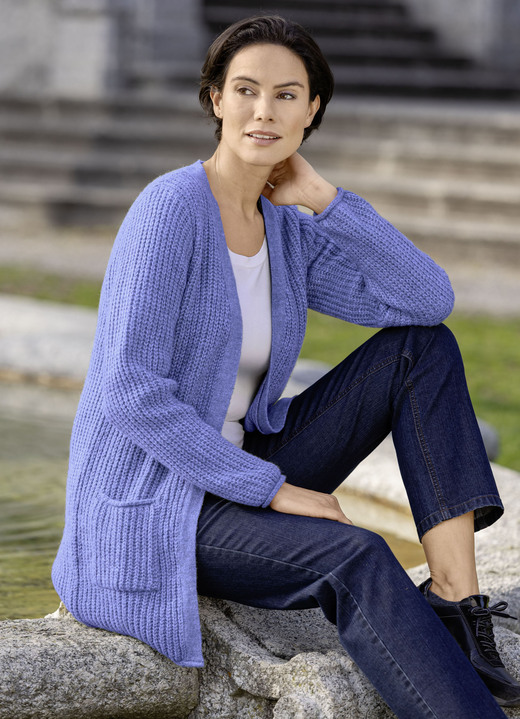 Jacken, Westen & Sets - Long-Strickjacke in Perlfang Jacken, Westen & Sets - Long-Strickjacke in Perlfang, in Größe L(44/46) bis XXL(52/54), in Farbe JEANSBLAU MELIERT