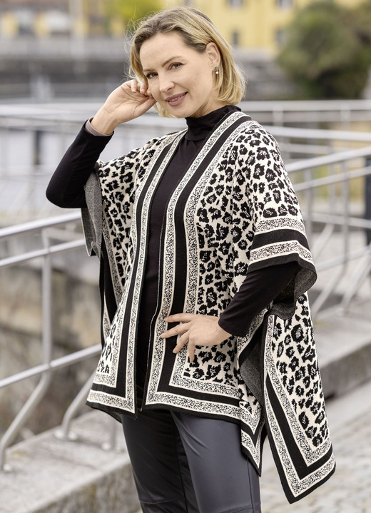 Jacken, Westen & Sets - Poncho in Jacquard-Dessin, in Größe 1(36-42) bis 3(50-54), in Farbe SCHWARZ-ECRU Ansicht 1