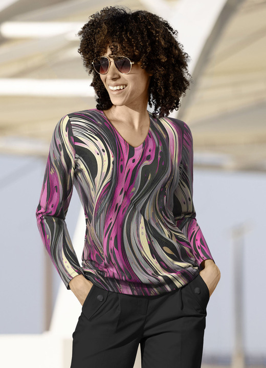 Pullover - Pullover in Feinstrick Pullover - Pullover in Feinstrick, in Größe 038 bis 054, in Farbe SCHWARZ-BEIGE-MAGENTA