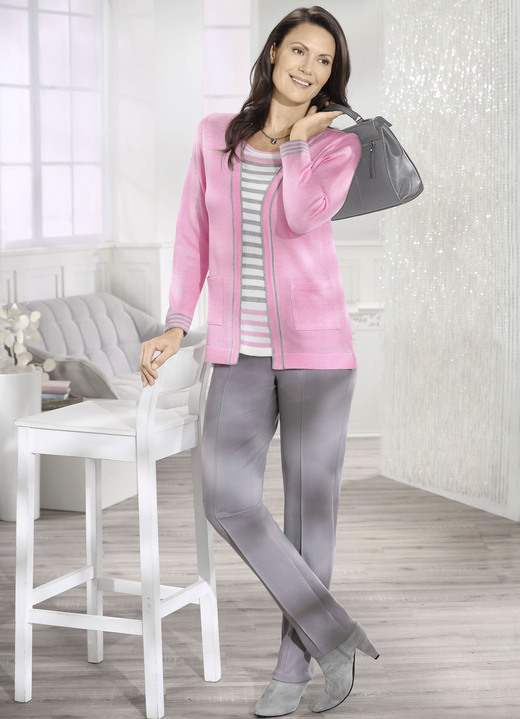 Pullover - Pullover in Twinset-Optik Ansicht 3 Pullover - Pullover in Twinset-Optik, in Größe 036 bis 052, in Farbe ROSÉ-GRAU-WEISS Ansicht 3