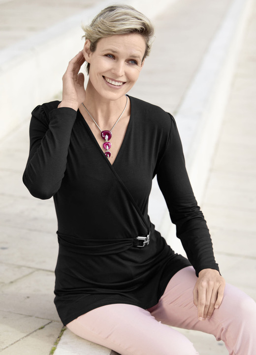 Shirts - Shirt in Wickeloptik in 2 Farben, in Größe 036 bis 052, in Farbe BORDEAUX Ansicht 2