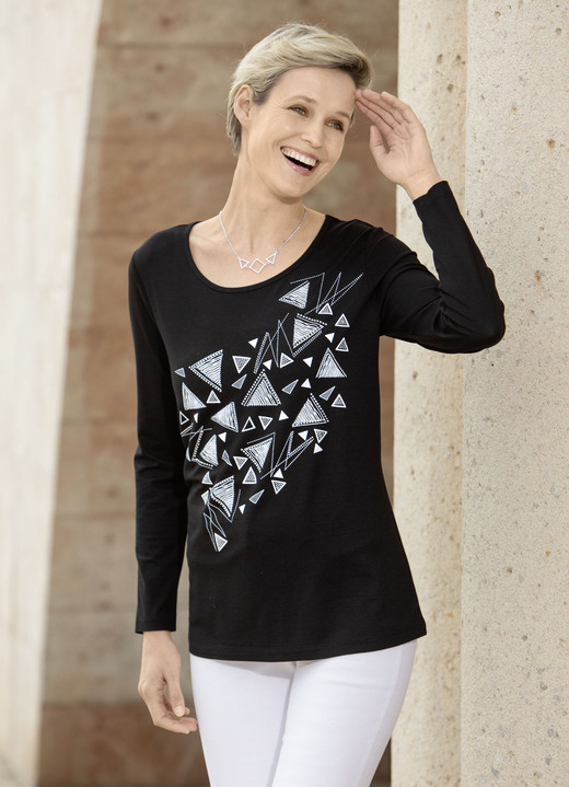 Shirts - Shirt mit Kontrastdruck, in Größe 036 bis 052, in Farbe SCHWARZ Ansicht 2