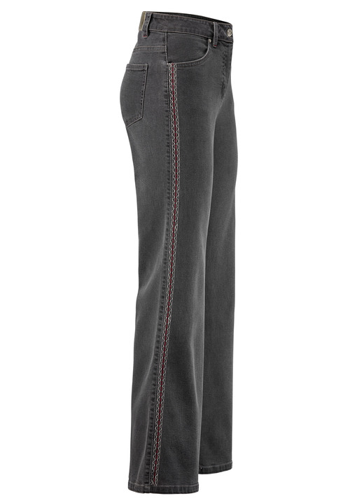 Hosen - Jeans mit Ziersteppungen im Ethno-Stil, in Größe 017 bis 050, in Farbe GRAU Ansicht 1