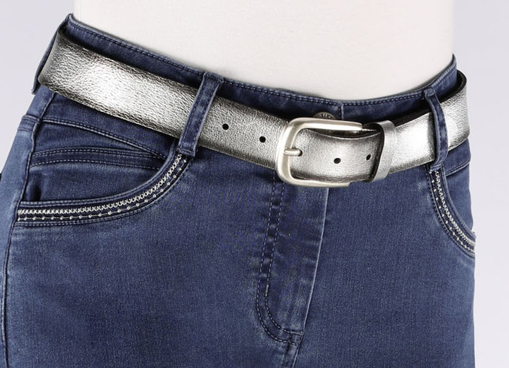 Sonstiges - Trendiger Damen-Gürtel, aus Leder, 3 cm breit, in Größe 090 bis 110, in Farbe ANTIKSILBER Ansicht 2