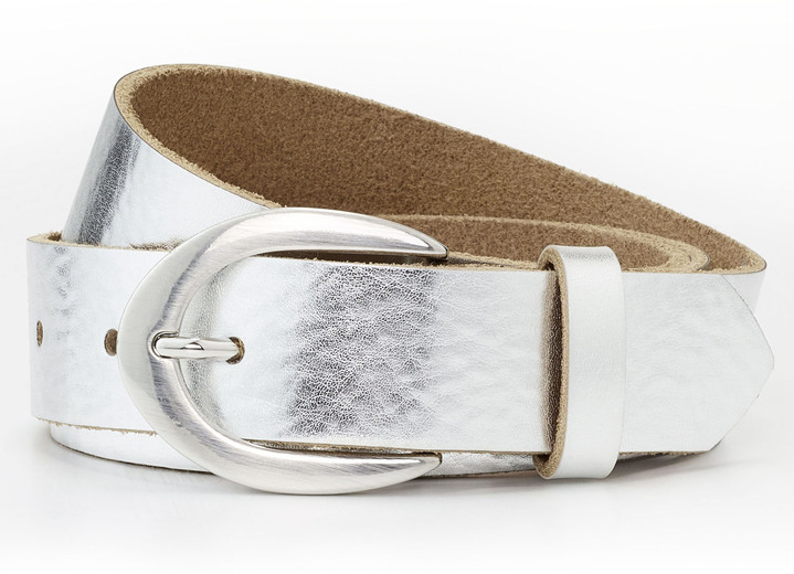 Sonstiges - Modischer Damen-Gürtel, aus Leder, 3 cm breit, in Größe 100 bis 120, in Farbe SILBER Ansicht 1